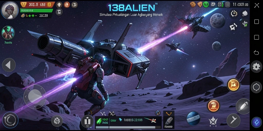 Screenshot gameplay 138ALIEN yang memperlihatkan eksplorasi luar angkasa.