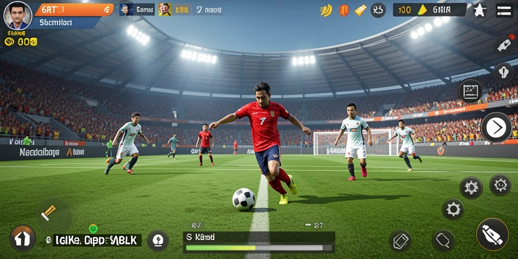 Screenshot gameplay 6RT menampilkan aksi sepak bola yang seru dan mendebarkan.
