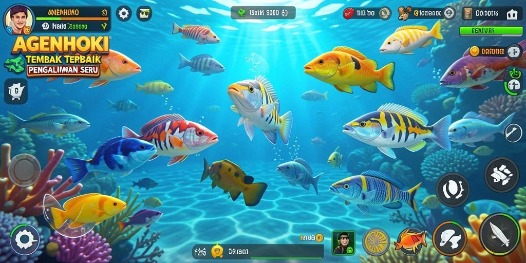 Gameplay seru AGENHOKI dengan aksi menembak ikan.