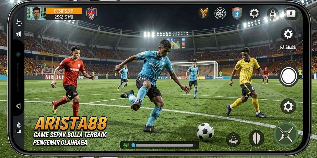 Tampilan gameplay ARISTA88 yang menegangkan dalam pertandingan sepak bola.