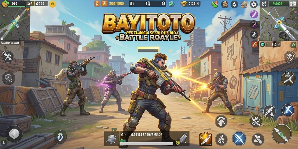 Screenshot utama BAYITOTO menampilkan pertempuran seru di pulau Battle Royale.