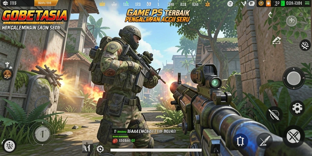 Screenshot GOBETASIA menampilkan aksi tembak-tembakan yang intens dalam gameplay TPS.
