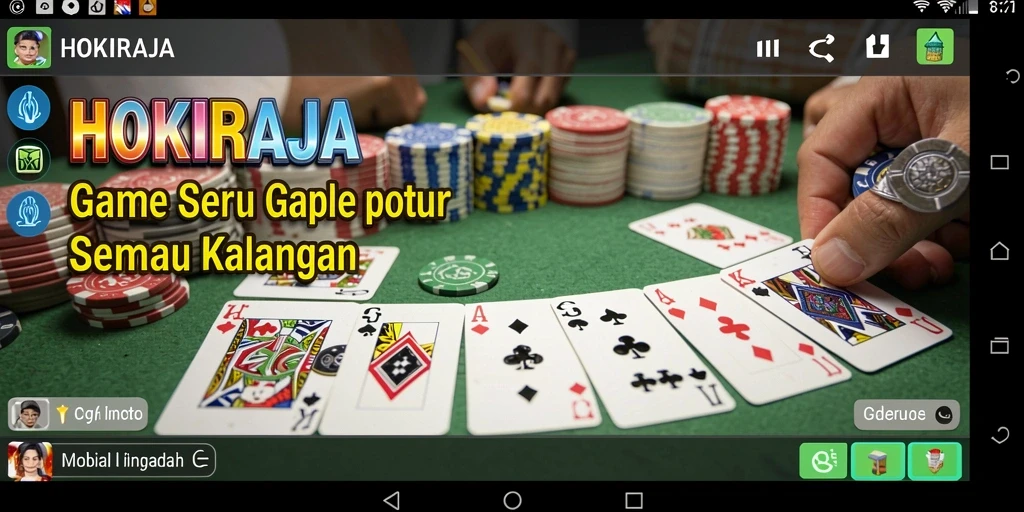 Screenshot gameplay HOKIRAJA menampilkan antarmuka Gaple yang menarik.