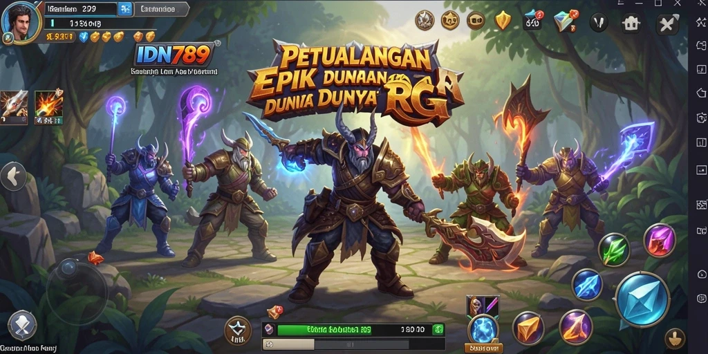 Screenshot utama IDN789 menampilkan pertarungan epik dalam dunia RPG.