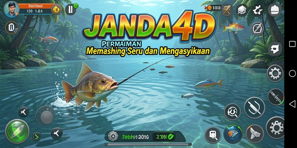Screenshot gameplay JANDA4D menampilkan aksi memancing yang seru.