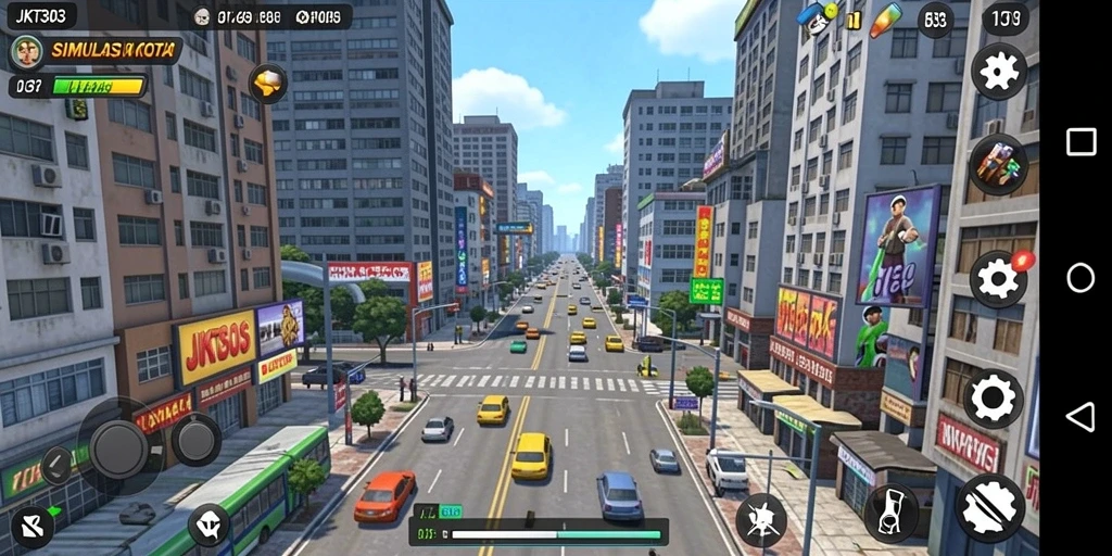 Tampilan gameplay yang menarik dari JKT303 dengan aktivitas membangun kota.
