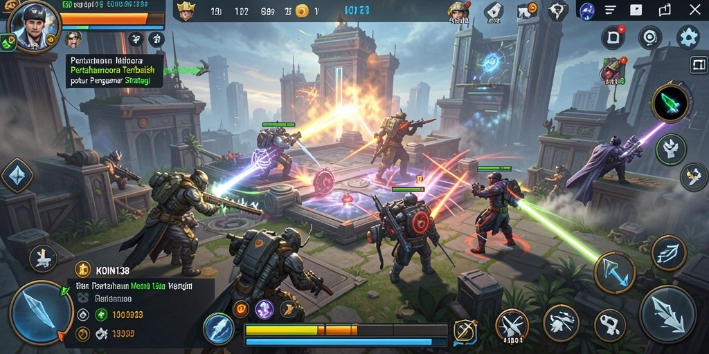 Tampilan gameplay KOIN138 dengan menara dan aksi seru.