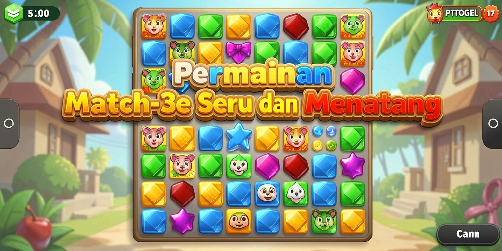 Tampilan gameplay seru di PTTOGEL dengan elemen Match-3 yang menarik.