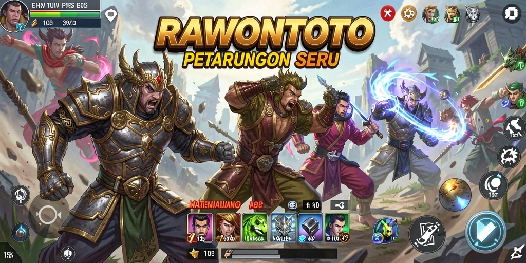 Tangkapan layar utama dari RAWONTOTO menampilkan aksi pertarungan yang intens.